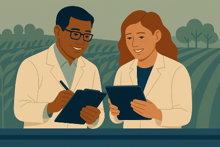 Two people writing on clipboards