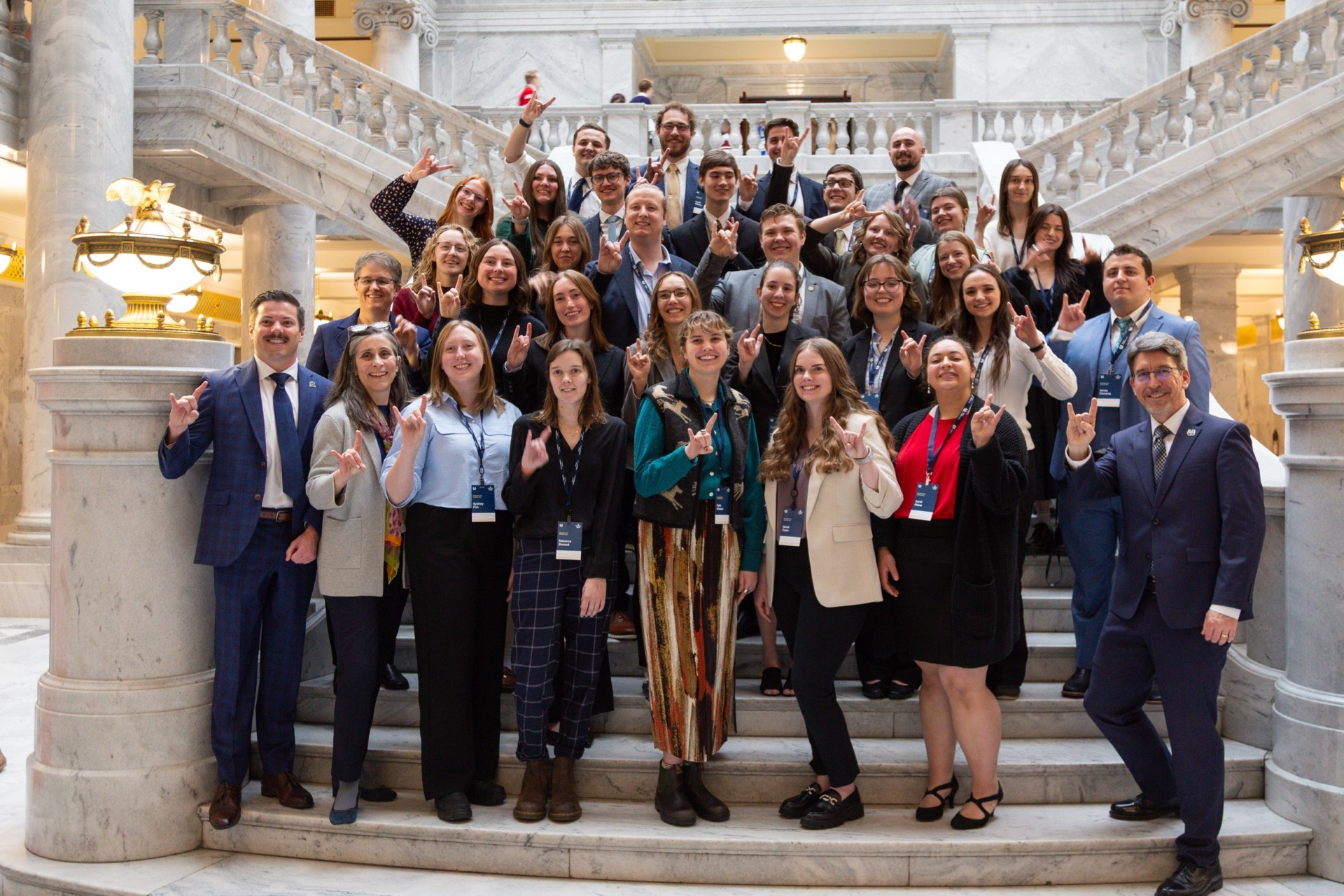 students with USU leadership at the Utah State Capitol